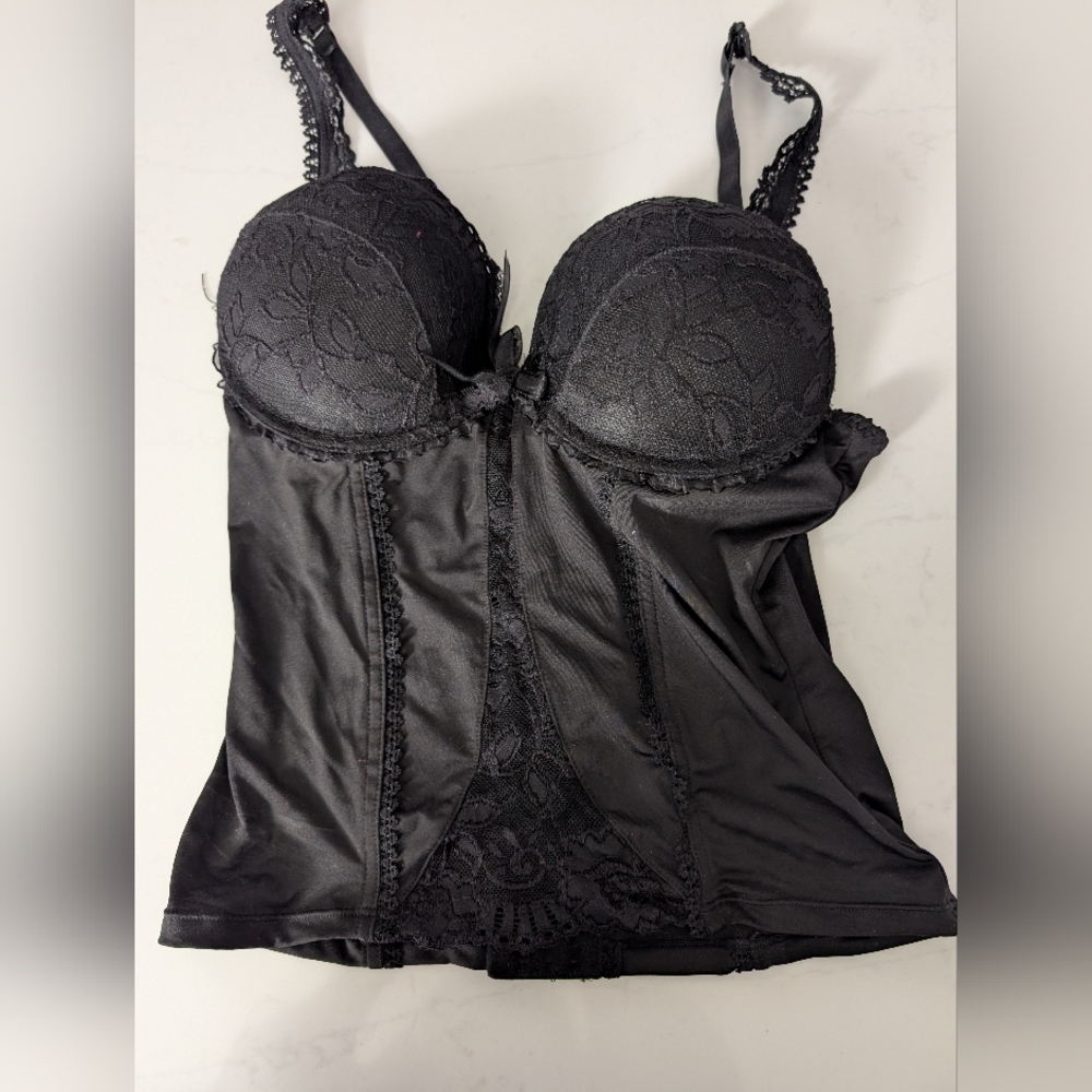 NWOT Soleil Sucre' Black Bra Corset 34B Snug Stretch Fit (Never Worn)